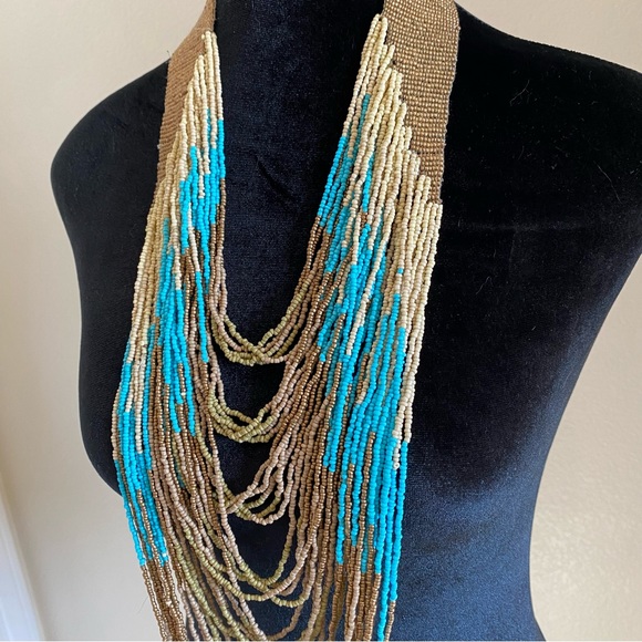 Drape Bead Necklace, Gold Turquoise, 22in - Picture 4 of 14